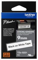 Brother Tze-S221 Tape, Black On White, 9Mm